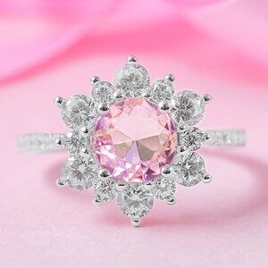 Pink Flower / Snowflake Gemstone Ring, 925 Sterling Silver